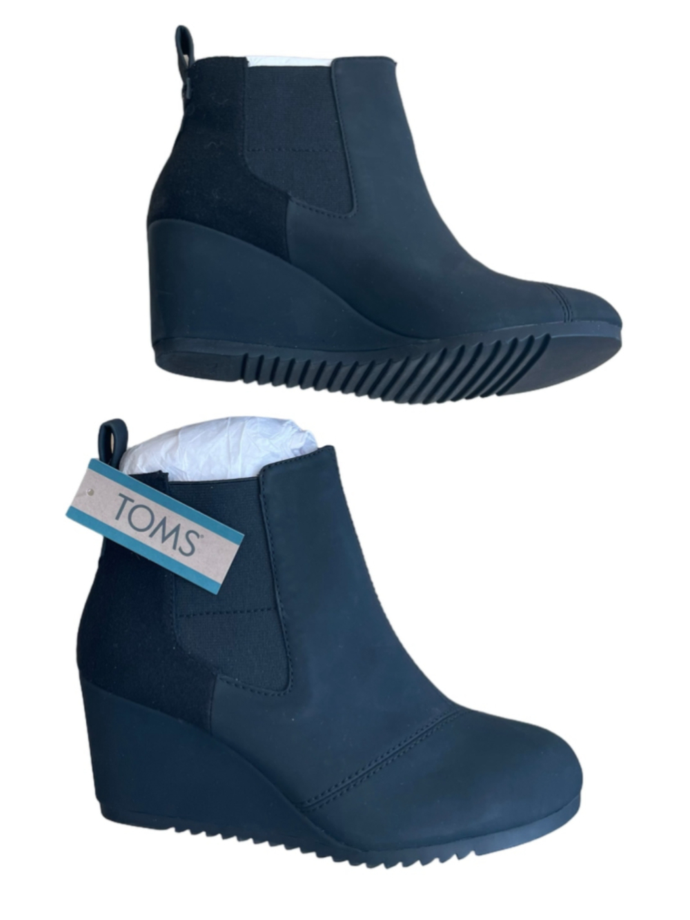 TOMS Bailey Wedge Chelsea Boots Women’s 7 Black Nubuck NIB 10018700